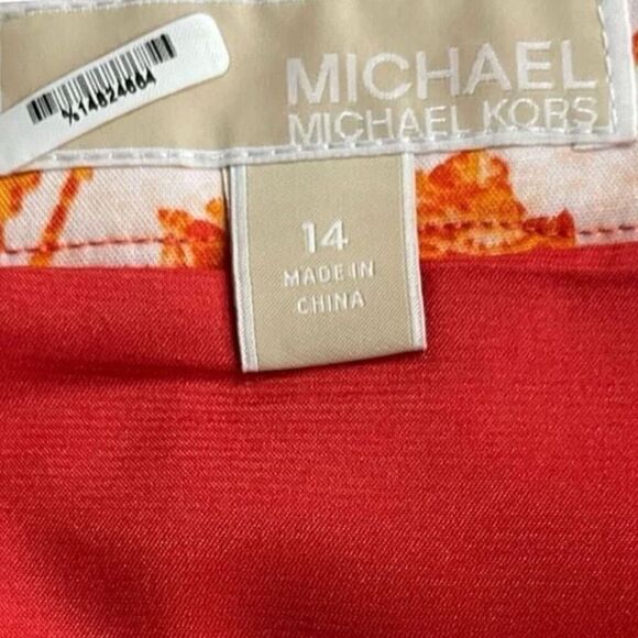 MICHAEL KORS Floral Mini Skirt Pencil Straight Women’s Size 14 Orange & White - Picture 7 of 7
